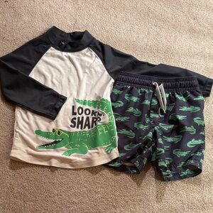 Carter's Black and White Rashguard Set with Green Crocodile